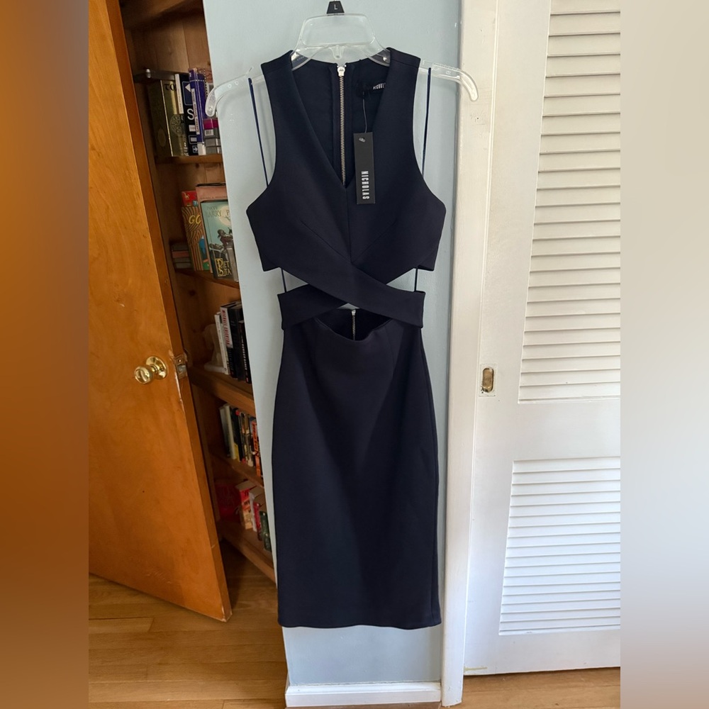 NICHOLAS Navy Bandage Wrap Dress